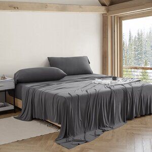 Solid Grey Bed Sheet Set 600 TC 100% Cotton Fitted Deep pocket up to 18 Inches